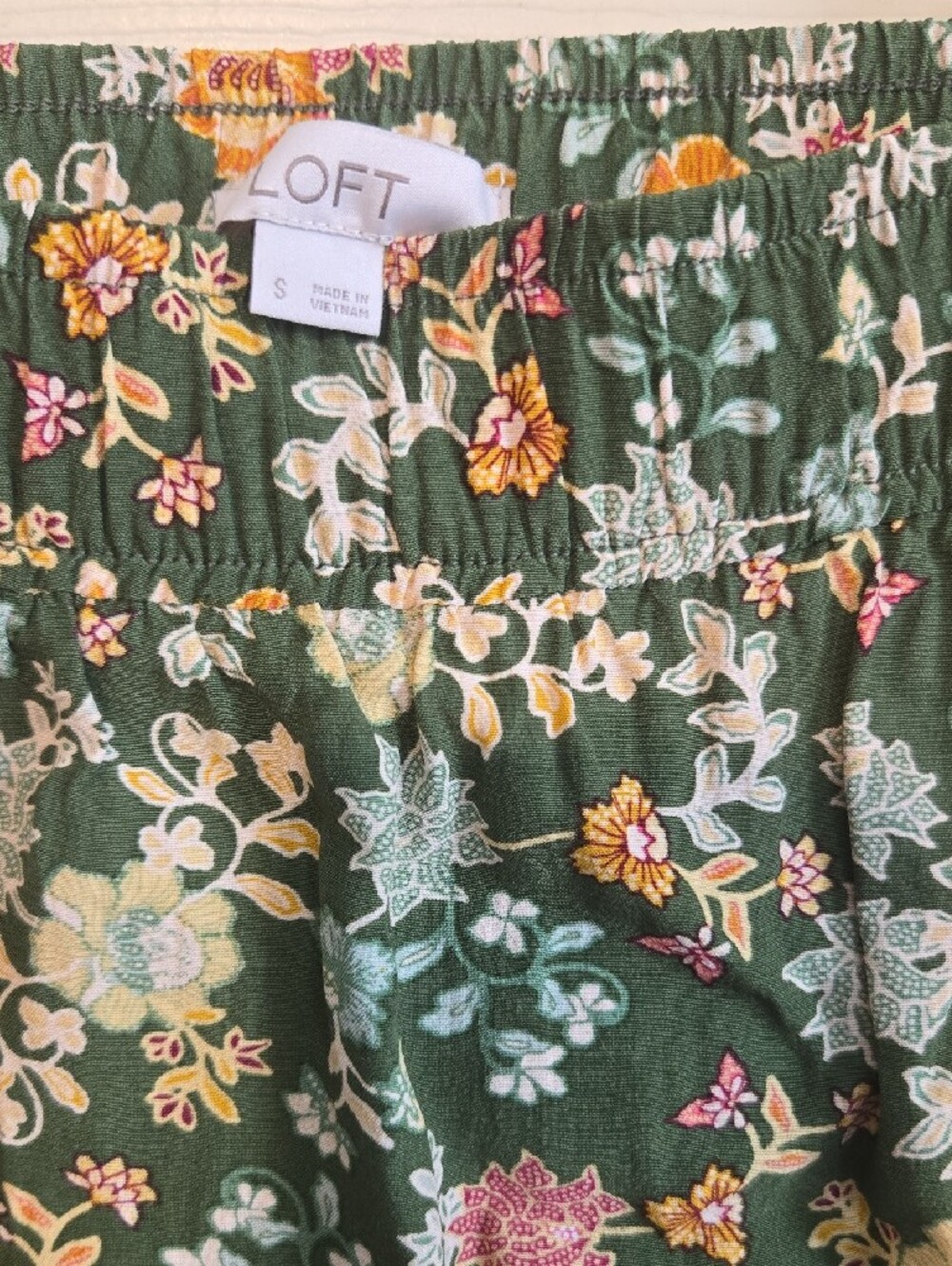 LOFT Olive Green Floral Elastic-Waist Skirt - Picture 2 of 4